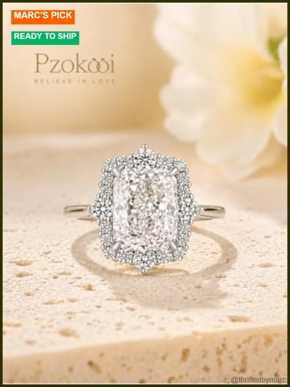 Halo Radiant Cut 3ct Cubic Zirconia Sterling Silver Engagement Ring